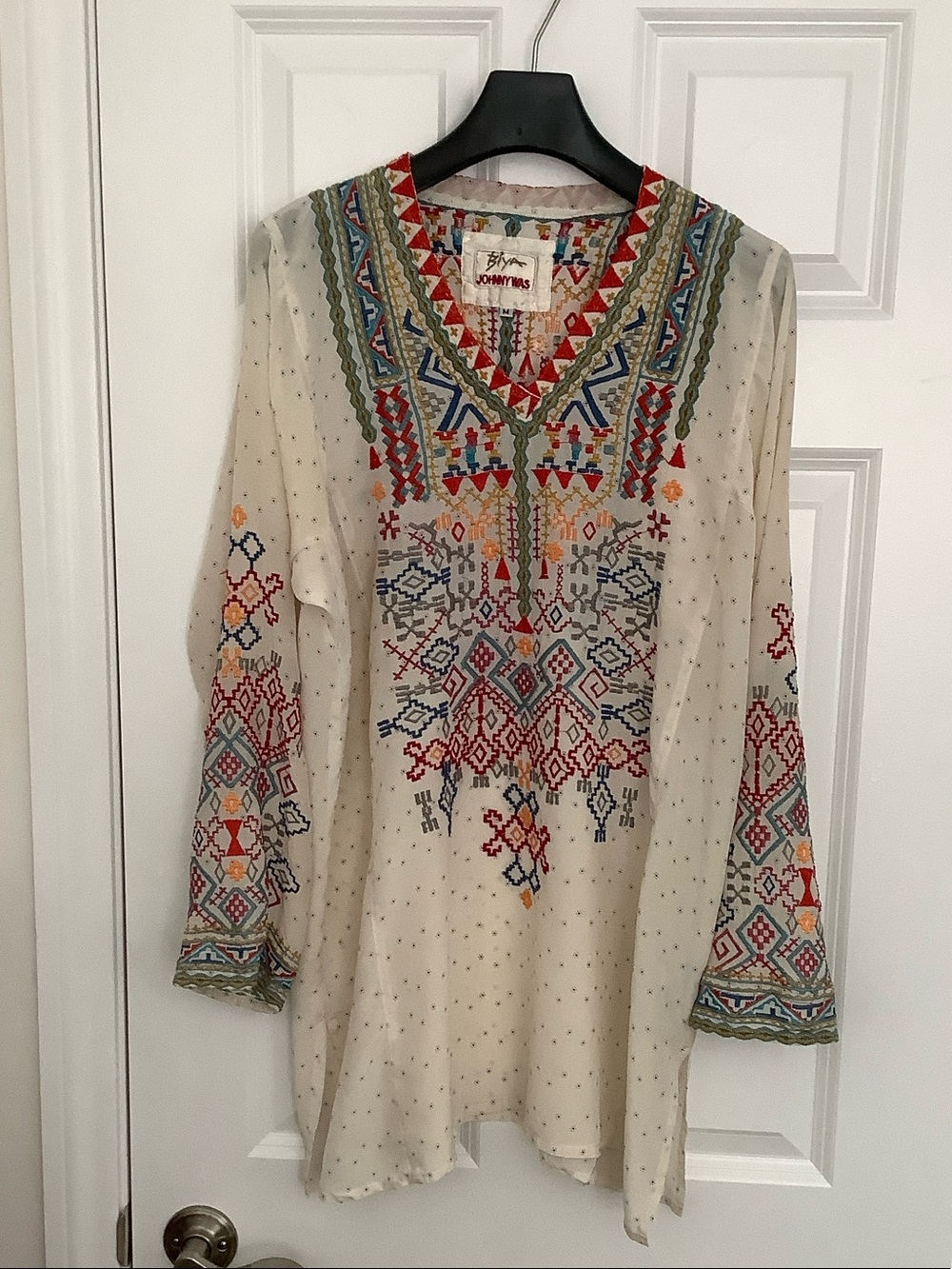 Johnny Was Cream Tunic with Multicolor Embroidery